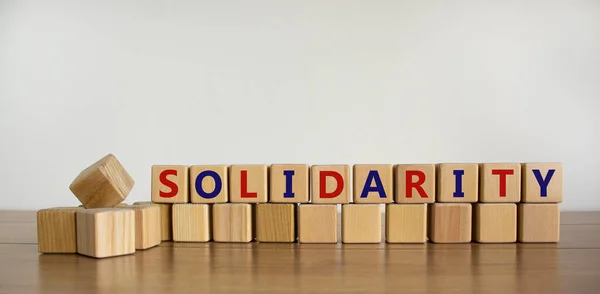 Čas Symbol Solidarity Koncept Slovo Solidarita Dřevěných Kostkách Krásném Šedém — Stock fotografie