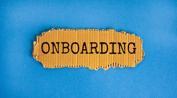 Símbolo Incorporación Palabra Conceptual Onboarding Pedazo Cartón Hermoso Fondo Azul —  Fotos de Stock
