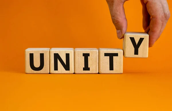Time Unity Symbol Concept Word Unity Wooden Cubes Beautiful Orange — Stock Photo, Image