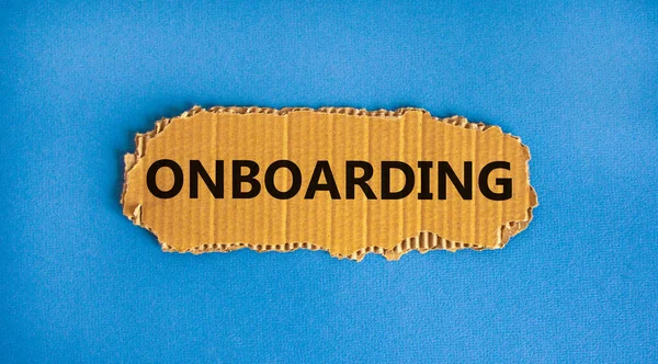 Fedélzeti Szimbólum Onboarding Szó Kartonpapíron Gyönyörű Kék Háttér Másolás Tér — Stock Fotó