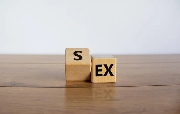 Sex Symbol Turned Cube Changed Word Sex Beautiful Wooden Table — Stock Photo, Image