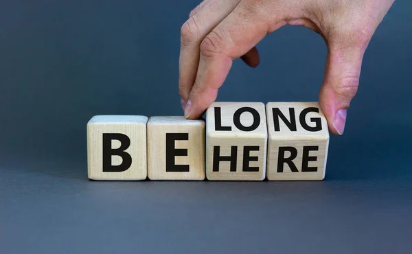 Here Belong Symbol Businessman Hand Turns Cubes Changes Words Here — Stock Photo, Image