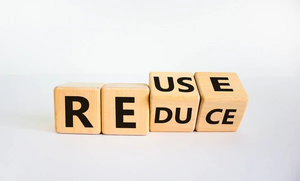 Reuse Reduce Symbol Turned Wooden Cubes Changed Words Reduce Reuse — Stockfoto