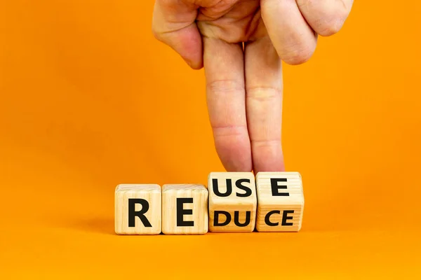 Reuse Reduce Symbol Businessman Turns Wooden Cubes Changes Words Reduce —  Fotos de Stock