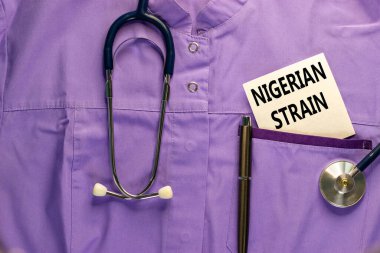 Covid-19 Nijerya ırk sembolü. Tıbbi üniforma, üzerinde 