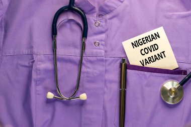 Covid-19 Nijerya ırk sembolü. Tıbbi üniforma, üzerinde 