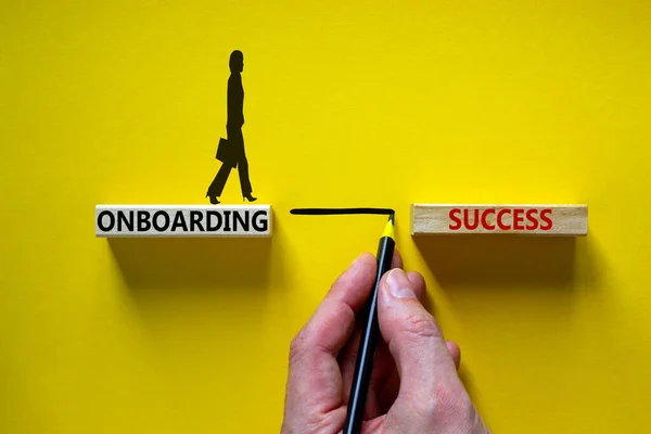 Onboarding Success Symbol Wooden Blocks Words Onboarding Success Businessman Hand — Stock Photo, Image