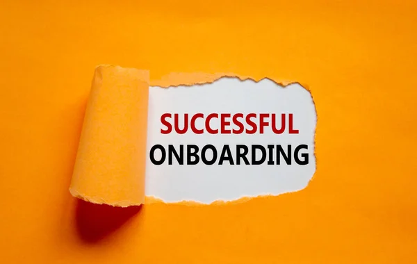 Successful Onboarding Symbol Words Successful Onboarding Appearing Torn Orange Paper — Stock Photo, Image