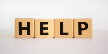 Destek ve yardım sembolü. Tahta küplerde 