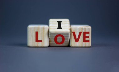 Aşk sembolünü yaşa. Küplere dönüştü ve 'canlı' kelimesini 'aşk' olarak değiştirdi. Güzel gri arkaplan, kopyalama alanı. İş, aşk konseptini yaşa..