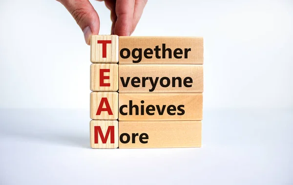 Team Together Everyone Achieves More Symbol Wooden Cubes Words Team — 图库照片