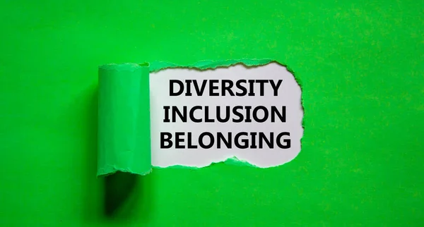 Inclusion Belonging Symbol Words Diversity Inclusion Belonging Appearing Torn Green — Stock Photo, Image