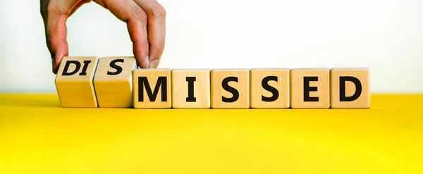 Missed Dismissed Symbol Businessman Turns Cubes Changes Word Missed Dismissed — Stock Photo, Image