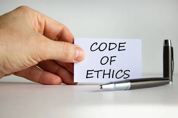 Símbolo Código Ética Libro Blanco Con Palabras Código Ética Mano — Foto de Stock