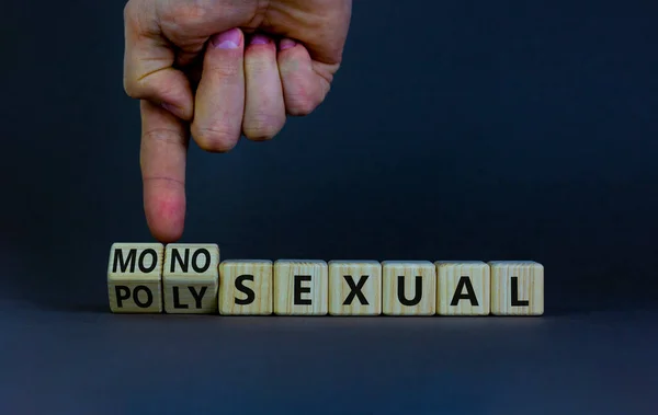 Símbolo Monosexual Polisexual Doctor Convierte Cubos Madera Cambia Palabra Monosexual — Foto de Stock