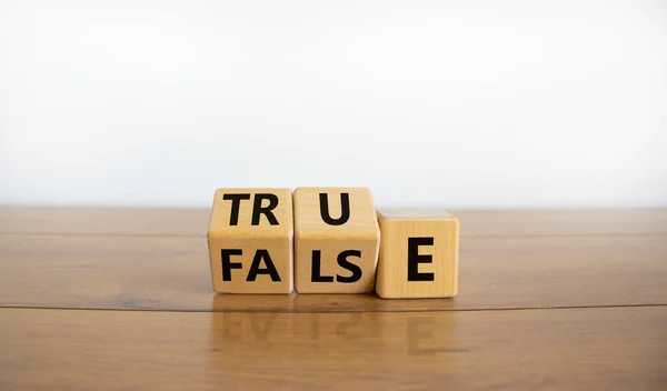 False True Symbol Turned Wooden Cubes Changed Word False True — Stock Photo, Image