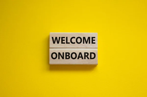 Välkommen Ombord Symbol Trä Block Med Ord Välkommen Ombord Vacker — Stockfoto