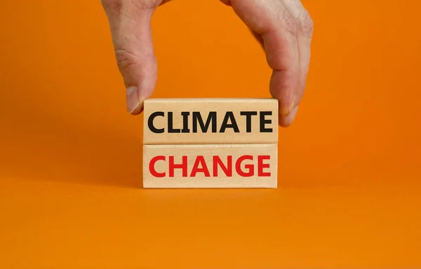 Climate Change Symbol Wooden Blocks Words Climate Change Beautiful Orange — Stock Photo, Image