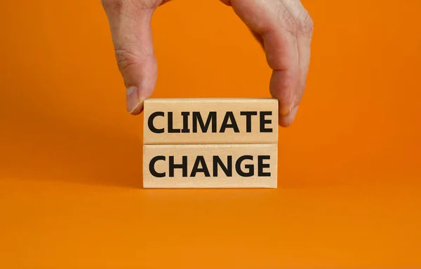 Climate Change Symbol Wooden Blocks Words Climate Change Beautiful Orange — Stock Photo, Image