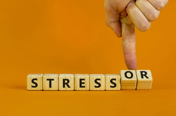 스트레스와 스트레스의 사업가는 스트레스 단어를 스트레스 바꾸죠 아름다운 주황색 의학적 — 스톡 사진