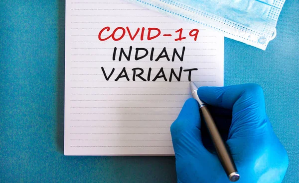 Covid Indian Variant Stam Symbol Hand Blå Handske Med Vitt — Stockfoto