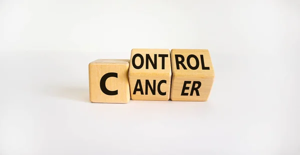Control Cancer Symbol Turned Wooden Cubes Words Control Cancer Beautiful — Foto Stock