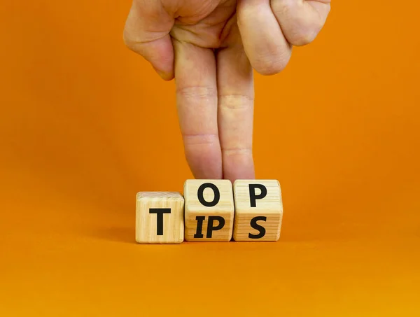 Top Tips Symbol Businessman Turns Wooden Cubes Words Top Tips — Φωτογραφία Αρχείου