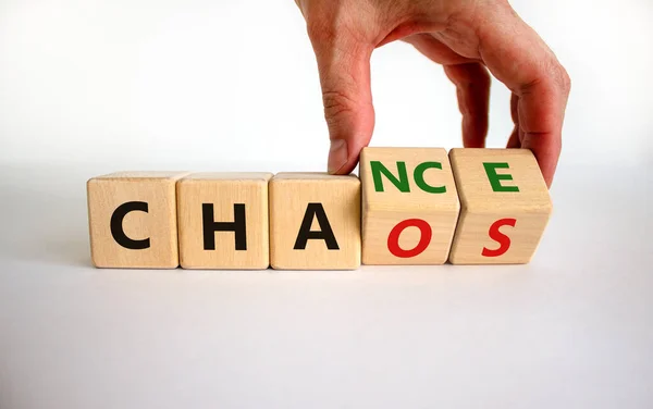 Chance Chaos Symbol Businessman Turns Wooden Cubes Changes Word Chaos — Stockfoto