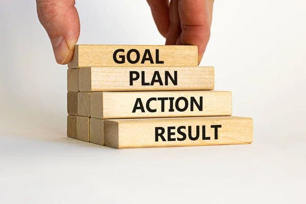 Goal Plan Action Result Symbol Wooden Blocks Form Words Goal —  Fotos de Stock
