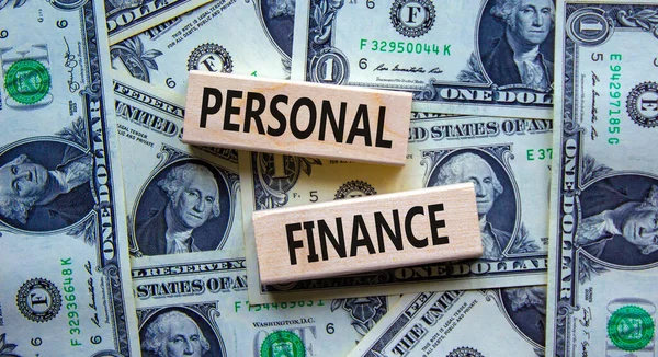 Símbolo Financiero Personal Bloques Madera Con Palabras Finanzas Personales Hermoso — Foto de Stock