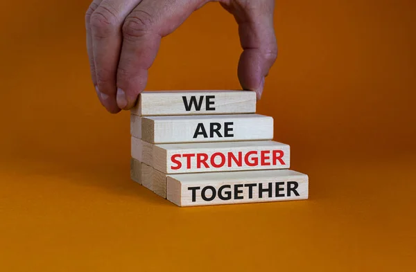Stronger Together Symbol Wooden Block Words Stronger Together Beautiful Orange — Stock Photo, Image