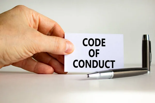 Código Conduta Símbolo Livro Branco Com Palavras Código Conduta Mão — Fotografia de Stock