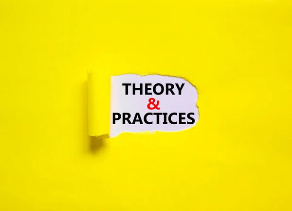 Teoria Symbol Praktyki Słowa Teoria Praktyka Pojawiające Się Podartym Żółtym — Zdjęcie stockowe
