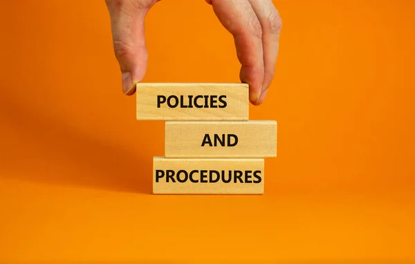 Policies Procedures Symbol Wooden Blocks Words Policies Procedures Orange Background — 스톡 사진