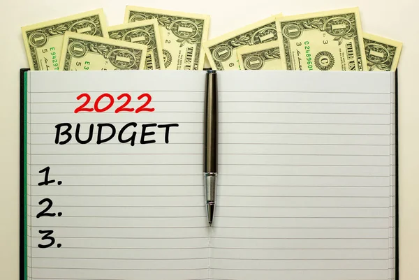 2022 Orçamento Símbolo Ano Novo Nota Branca Com Palavras 2022 — Fotografia de Stock