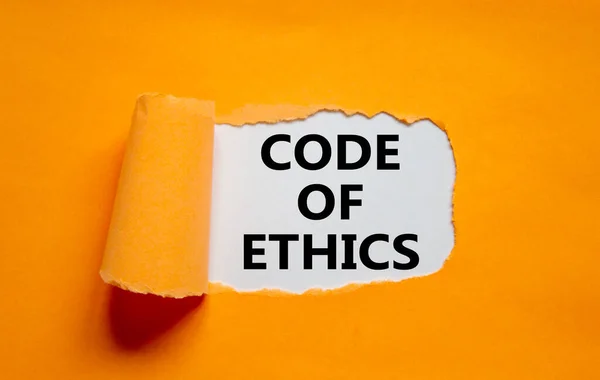 Code Ethics Symbol Words Code Ethics Appearing Torn Orange Paper — Stock Photo, Image