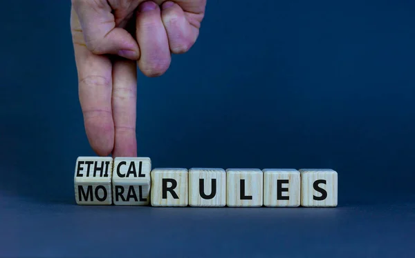 Ethical Moral Rules Symbol Businessman Turns Wooden Cubes Changes Words — Stock Photo, Image