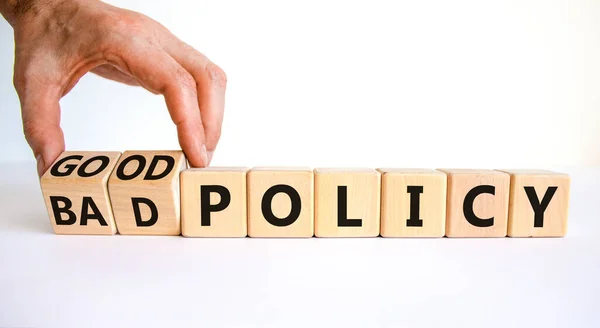 Good Bad Policy Symbol Businessman Turns Wooden Cubes Changes Words — Stock Photo, Image