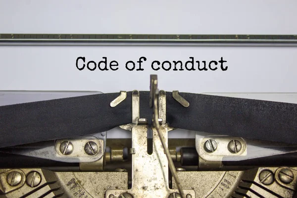 Código Conduta Símbolo Palavras Código Conduta Datilografadas Máquina Escrever Retro — Fotografia de Stock