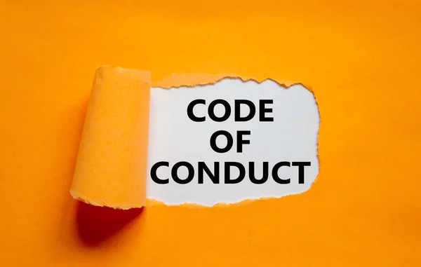 Código Conduta Símbolo Palavras Código Conduta Aparecem Atrás Papel Laranja — Fotografia de Stock