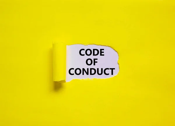 Código Conduta Símbolo Palavras Código Conduta Aparecem Atrás Papel Amarelo — Fotografia de Stock