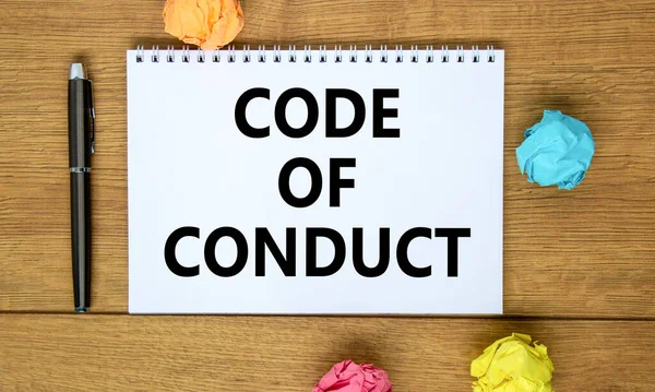 Código Conduta Símbolo Palavras Código Conduta Bela Mesa Madeira Papel — Fotografia de Stock