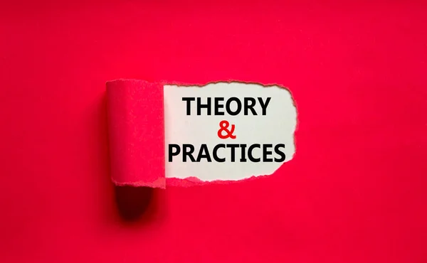 Theory Practice Symbol Words Theory Practice Appearing Torn Purple Paper — Stock Photo, Image