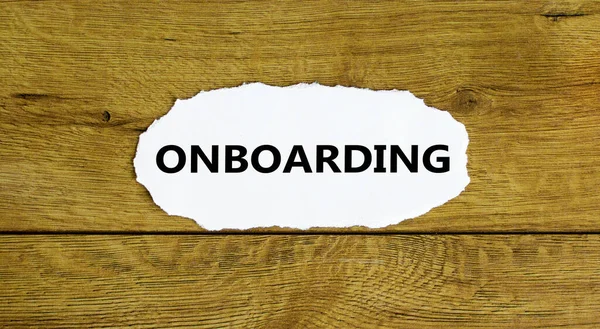 Successymbool Aan Boord Het Woord Onboarding Wit Papier Prachtige Houten — Stockfoto