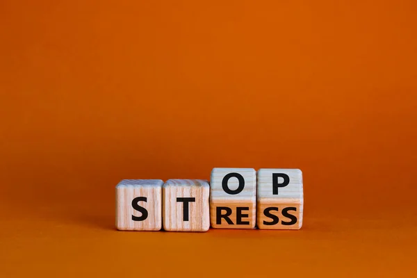 Stop Stress Health Symbol Turned Wooden Cubes Changed Words Stress — Stock Photo, Image