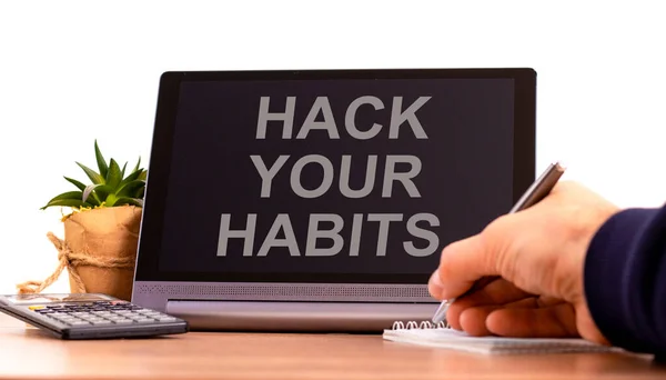 Hack Your Habits Symbol Tablet Words Hack Your Habits Businessman — Stock Photo, Image