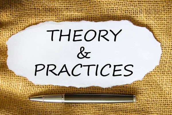 Theory Practices Symbol Words Theory Practices White Paper Black Metallic — Stock Photo, Image