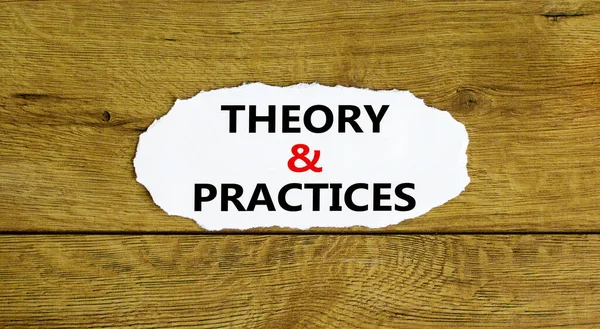 Theory Practices Symbol Words Theory Practices White Paper Beautiful Wooden — Stock Photo, Image