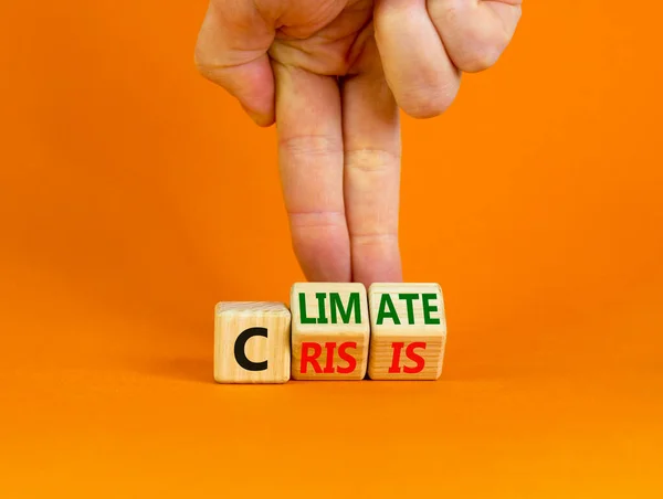 Crisis Climática Símbolo Del Cambio Hombre Negocios Convierte Cubos Madera —  Fotos de Stock