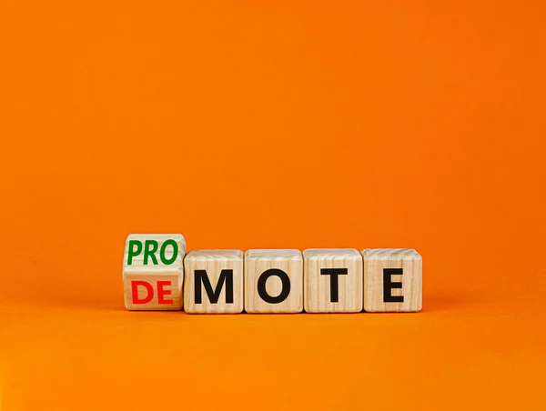 홍보용이 스토킹 용이든 입방체를 바꾸고 Demoote 단어를 Profation 바꾸었습니다 아름다운 — 스톡 사진